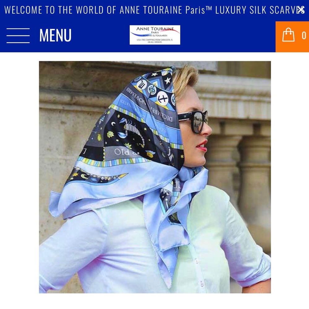 ANNE TOURAINE Paris French Silk Astrology Scarf